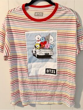 BTS BT21 Rainbow Stripe Punk Koya Line Friends Graphic T Shirt Adult Size S